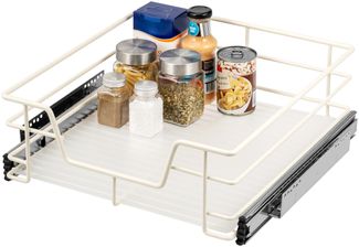 Teleskopschublade für 45 cm Schrank mit Einlegeboden, aus Metall, cremeweiß