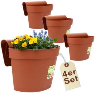 4er Set Geländertopf Balkon mit Wasserspeicher Blumentopf Zaun Blumenkasten Geländer Geländerkasten Balkontopf Balkonkasten