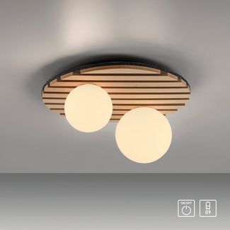 OTTO home Deckenleuchte Evinnia Akustikpaneele mit Glaskugel, Leuchtmittel wechselbar, ohne Leuchtmittel, Warmweiß, Holz, Akustik, Paneele, Glas, opal matt weiß, Deckenlampe