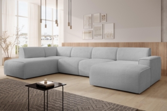 AX LIVING XXL Sofa U Form Didim Hellgrau 378cm breit modern & großzügig L