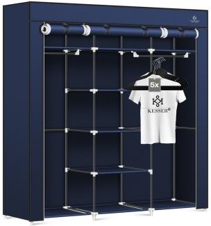 KESSER® Kleiderschrank Stoffschrank Stabil mit Kleiderstange & Ablagen, Inkl. 5x Kleiderbügel, Stoff Faltschrank für Schlafzimmer, Ankleidezimmer Garderobe mit Kleiderständer 150x45x175cm Navyblau