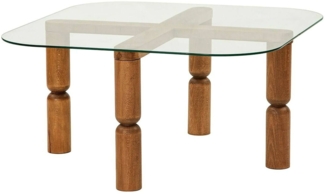 Dmora Wohnzimmertisch Gran, Niedriger Wohnzimmertisch, Kaffeeregal, Couchtisch für Sofa, 80x80h40 cm, Nussbaum und Transparent