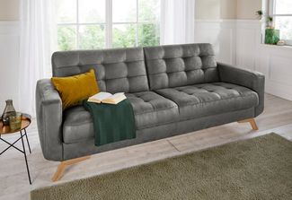 exxpo - sofa fashion 3-Sitzer Fiord, aktuelles Design, tolle Detailverarbeitung im Sitz und Rücken, bequem, wahlweise Kippcouch mit Bettfunktion und Bettkasten, Holzfuß