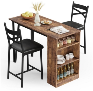 GarveeMore Essgruppe Esstisch Klappbar mit 2 Stühlen für Küche & Esszimmer, Bartisch,Ktichen Tisch mit 2 Gepolsterter Sitz und 3 Ablagen