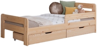 Ticaa Bettgestell Einzelbett Kinderbett Jugendbett "Bennet" mit, Einzelbett inkl. Rausfallschutz