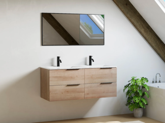 Vente-unique - Hängender Badezimmerunterschrank mit Einbauwaschbecken - Heller Naturton - 120 cm - NISAYA