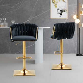 LVHOM Barhocker 2er Set, 360° drehbare moderne Samt-Barstühle, drehbare Küchenhocker, goldene Stuhlbeine