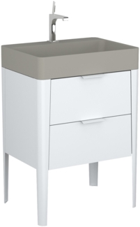 BADEDU SORA Waschbecken mit Unterschrank 60 cm breit, Weiß matt, Waschbecken Quartzkomposit Grau, aus Aluminium, mit Füßen
