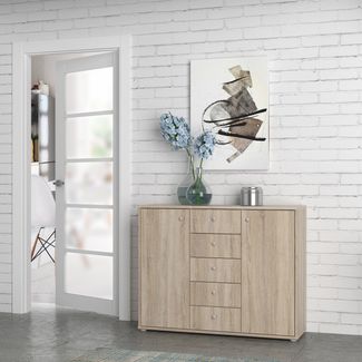 FORTE TEMPRA 2 Kommode mit 2 Türen und 5 Schubladen, Holzwerkstoff, Sonoma Eiche, 108. 8x85. 5x34. 8 cm Sonoma Eiche Dekor