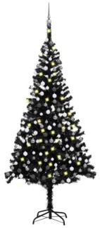 vidaXL Künstlicher Weihnachtsbaum mit LEDs & Kugeln Schwarz 240cm PVC, Mit Beleuchtung [3077678]