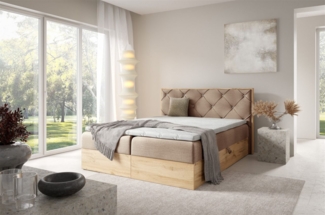 Boxspringbett Schlafzimmerbett HELIOS PREMIUM 180x200 cm in Stoff Rouge Beige