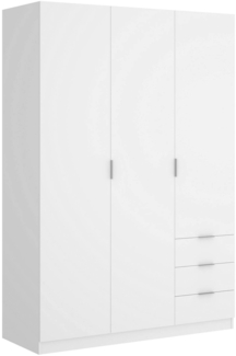 Dmora Kleiderschrank 3 Türen Astru, Kleiderbügel für Schlafzimmer, Kleiderschrank mit 3 Schubladen, 121x52h184 cm, Weiß