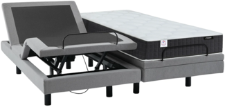 Vente-unique - Dekoratives Bett mit elektrischer Relaxfunktion + Taschenfederkern- & Memory-Schaum-Matratze - 2 x 80 x 200 cm - Stoff - Grau - RIZALI von YSMÉE