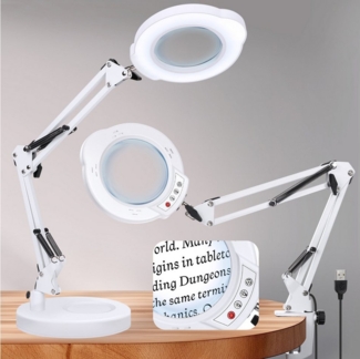QUBEBU LED Klemmtischleuchte 10X Lupe mit Licht und Ständer, LED 2 in 1 Lupe 10X Lupenlampe dimmbar, 1Kits, Dimmbar in 5 Farben, verstellbarer StandfuB, 360° schwenkbar, für Arbeit, Lesen, Hobbys, Nähen, Basteln, Juweliere, Modellbau