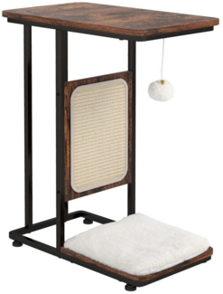 KOMFOTTEU Kratzbaum Beistelltisch, C-förmiger Katzentisch mit Kratzpolster, Kissen & klingelndem Ball