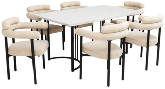 OKWISH Essgruppe Esstisch mit 6 Stühlen, (Esstisch- und Stuhlset, 7-tlg, Esstisch mit 6 Stühlen), Esstisch mit Design-Tischbeinen, Samt-Hohlsesseln