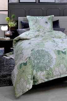 casa NOVA Bettwäsche BLAIR, 155 x 220 cm, Grün, Weiß, florales Muster, Satin, 2 teilig, mit Reißverschluss