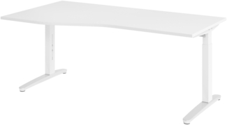bümö Schreibtisch höhenverstellbar 180x100 cm in weiß, Metallgestell in weiß/alu - Bürotisch groß, höhenverstellbarer Büroschreibtisch, Computertisch & PC Tisch Büro, X18-W-WC