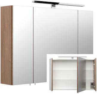 Spiegelschrank 90cm Walnuss Nb. RIMAO-100 mit LED-Beleuchtung B/H/T ca. 90/62-67/17 cm