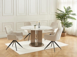 Vente-unique - Stuhl mit Armlehnen 6er-Set - Strukturstoff & schwarzes Metall - Cremefarben - JENANE