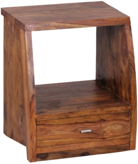 Nachttisch MUMBAI Massiv-Holz Sheesham Nacht-Kommode 53 cm 1 Schublade Ablage Nachtschrank Landhaus-Stil Echt-Holz