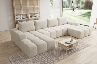 PROMETO Möbel Ecksofa Couch U-Form, Sofa U-Form Teddy-Bouclé, WebStoff -Cento