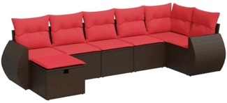 vidaXL 7-tlg. Garten-Sofagarnitur mit Kissen Braun Poly Rattan 3325610