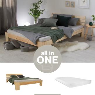 Homestyle4u Futonbett, massives Kiefernholz, Natur, 140x200 cm, mit Matratze