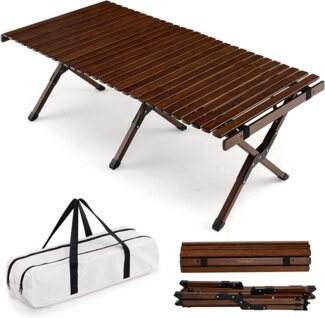 COSTWAY Campingtisch Klapptisch aus Bambus, klappbar, mit Tragetasche