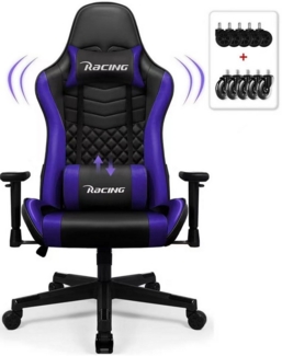 Homimaster Gaming-Stuhl Gaming Stuhl, Bürostuhl Wippfunktion bis zu 165° (Gaming Chair mit verstellbaren Lendenkissen, Armlehne und Kopfstütze), Gamer Stuhl Bequeme Sitzkissen, Gaming Stuhl 150 kg belastbarkeit