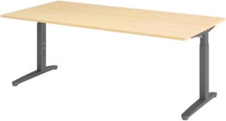 bümö manuell höhenverstellbarer Schreibtisch 200x100 in Ahorn, Gestell in graphit - PC Tisch höhenverstellbar & groß, höhenverstellbarer Tisch Büro, großer Computertisch verstellbar, X2E-3-GG