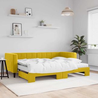 vidaXL Tagesbett Ausziehbar mit Matratzen Gelb 80x200 cm Samt 3196713