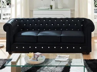3-Sitzer-Sofa CHESTERFIELD - Samt - Schwarz mit Knöpfen in Kristalloptik