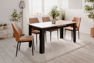 Kulissentisch >Birmingham< ausziehbar bis 200cm, in Artisan Eiche Dekor / Schwarz - 160/200x75x80 (BxHxT)