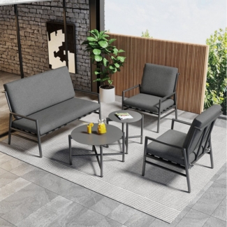 Merax Gartenlounge-Set für 4 Personen, (5-tlg, 1 Sofa, 2 Sessel, 2 Couchtische), Gartenmöbel Set mit Stahlrahmen, Loungeset, Sitzgarnitur