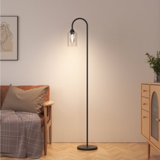 EMKE Stehlampe Glas Lampenschirm Schwarzes Eisen Höhe: 1,6 Meter, ohne Leuchtmittel, mit Fußschalter E27 Glühbirnen