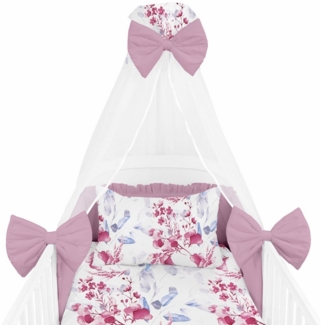 Amilian Babybettwäsche Set 7-teilig - Bettwäsche 100x135 - Kissenbezug 40x60 - mit Himmel, Chiffonhimmel, 7 teilig, Komplett-Set für Babybett, Gitterbett - Kinderbettwäsche