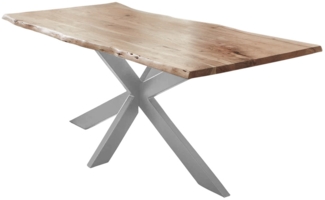 Esstisch Baumkante Akazie Natur 180x90 cm silber TABEA 528709