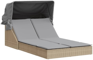vidaXL Doppel-Sonnenliege mit Dach und Auflagen Beige Poly Rattan 368640