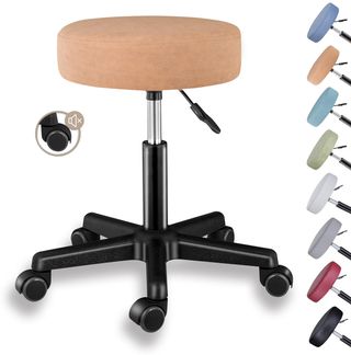 Zedelmaier Rollhocker höhenverstellbar, Bürohocker mit Gummirollen, 360° drehbar Hocker mit Rollen & 10 cm Polsterung, Sitzhocker Werkstatt, Drehhocker ergonomisch, Sitzhöhe 44–58 cm, Orange