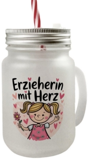 speecheese Glas fröhliches Cartoon Mädchen Erzieherin mit Herz Mason Jar Henkel