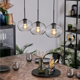 hofstein Hängeleuchte Hängelampe aus Metall/Glas in Schwarz/Klar, ohne Leuchtmittel, Hängeleuchte im Retro/Vintage-Design (20 cm), 3 x E27, max. 125 cm