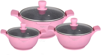 Kochtopfset 20-24-28cm 6-tlg Topf Induktion Alu Guss Geschirr Pink