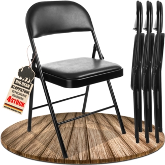 BigDean Klappstuhl gepolstert 4X Klappstühle schwarz Metall Stuhl mit Kunstlederbezug robust bis 130 kg belastbar
