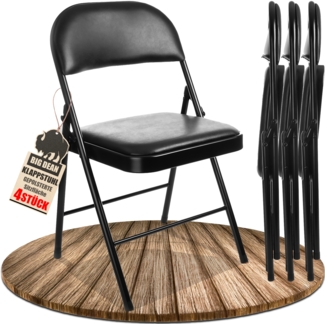 BigDean Klappstuhl gepolstert 4X Klappstühle schwarz Metall Stuhl mit Kunstlederbezug robust bis 130 kg belastbar