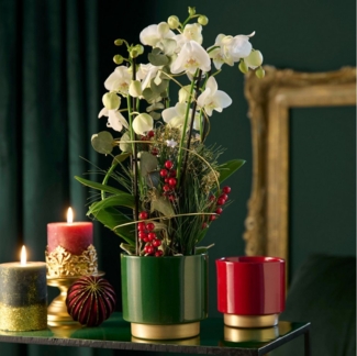 matches21 HOME & HOBBY Blumentopf Blumentöpfe 2er Set aus Keramik in Ø 10,5 x 10,5 cm Dunkelgrün (2 St), Edle Übertöpfe mit goldenem Fuß