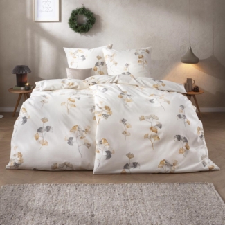 Estella Samt + Seide Flanell Bettwäsche 135x200 Velturno natur Gingko 5471-230