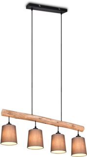 my home Pendelleuchte Pitholm, ohne Leuchtmittel, Hängeleuchte 4-flammig aus naturbelassenem Echtholz mit Stoffschirmen