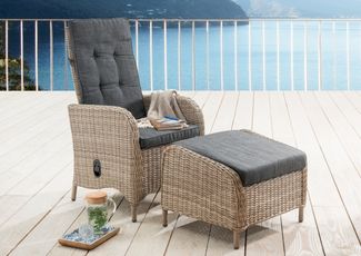 Destiny Gartensessel PALMA CASA (Set, 2-St), Hochlehner und Fußhocker, natur meliert, Rückenlehne verstellbar