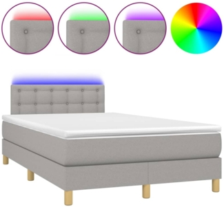 vidaXL Boxspringbett mit Matratze & LED Stoff Hellgrau 120x200 cm, Härtegrad: H2 [3134021]